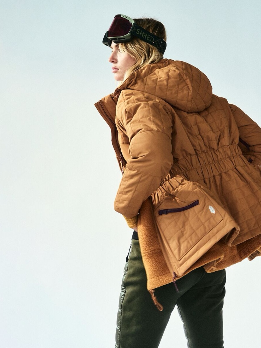 Free People Quilted Hooded Ski Waterproof Puffer Jacket in Toasted Coconut